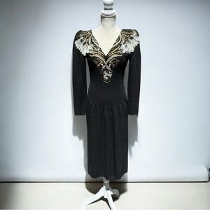 🌻VINTAGE 1980s Pat Sandler for Wellmore Black Knit Sequined Dress Tagged Size 8